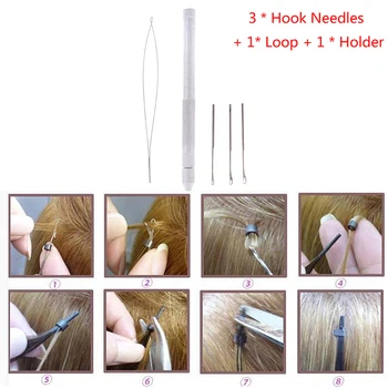 

1 set Aluminum Hair Crochet Needles Kit 3 Hook Needles + 1 Loop for Lace Wigs Toupee Micro Ring Hair Extension Tool Hook Needle