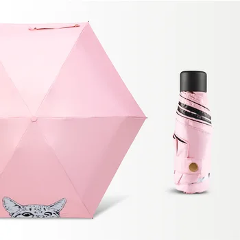 

Arts Cat Cartoon Rain Umberlla Small 5 Folding Girl Umberlla Cute Pockets Anti-UV Umberlla Women Artny / Rain Gear Umrella 6U89