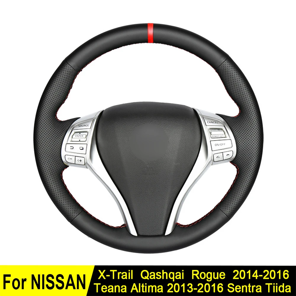 Steering Wheel Cover For Nissan Altima Teana 2016-2013 X-Trail QASHQAI Rogue 2016-2014 Sentra Tiida Black Artificial Leather | Автомобили