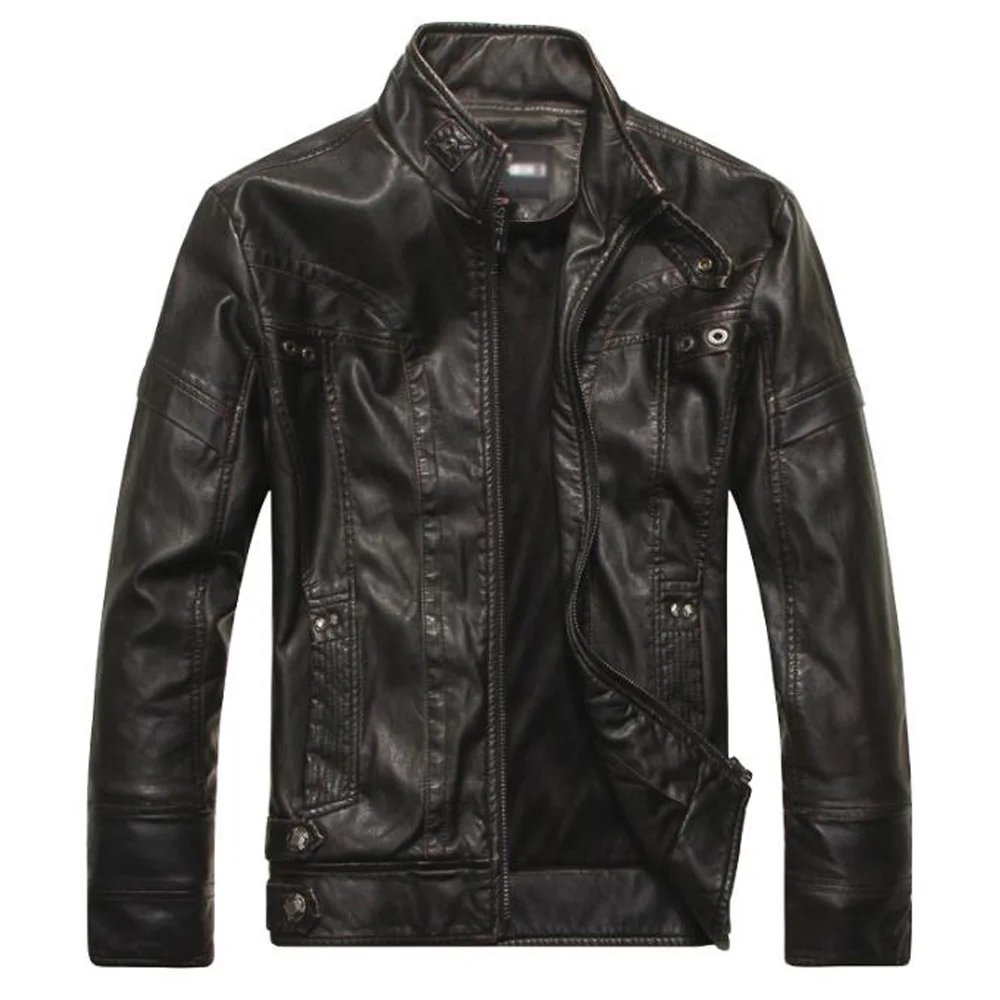 Black Jacket Зимняя винтажная байкерская куртка-бомбер мужская уличная Ретро панк Мужская куртка с высоким воротом искусственная кожа куртка на молнии PU куртка - Цвет: Black Jacket