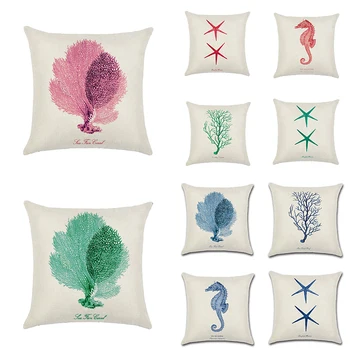

Baizheng Hand painted ocean seabed creature starfish seahorse seaweed coral cotton linen linen pillowcase cushion cover Report