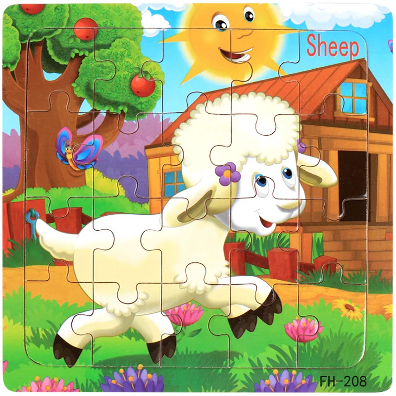 Hot Sale 9/20 Slice Kids Puzzle Toy Animals and Vehicle Wooden Puzzles Jigsaw Baby Educational Learning Toys for Children Gift 19
