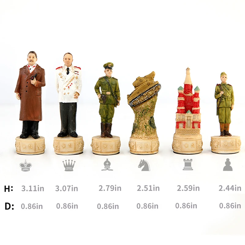 Chess Pieces 32 Pcs Hand Carving Hand-Drawn Stalin's War Against Germany Collectible Set Luxury | Спорт и развлечения