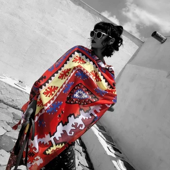

Women Bohemian Scarf Female Autumn Winter Spain Style Hippie Fresh Long Red Print Neck Scarf Muffler Kerchief Cloud