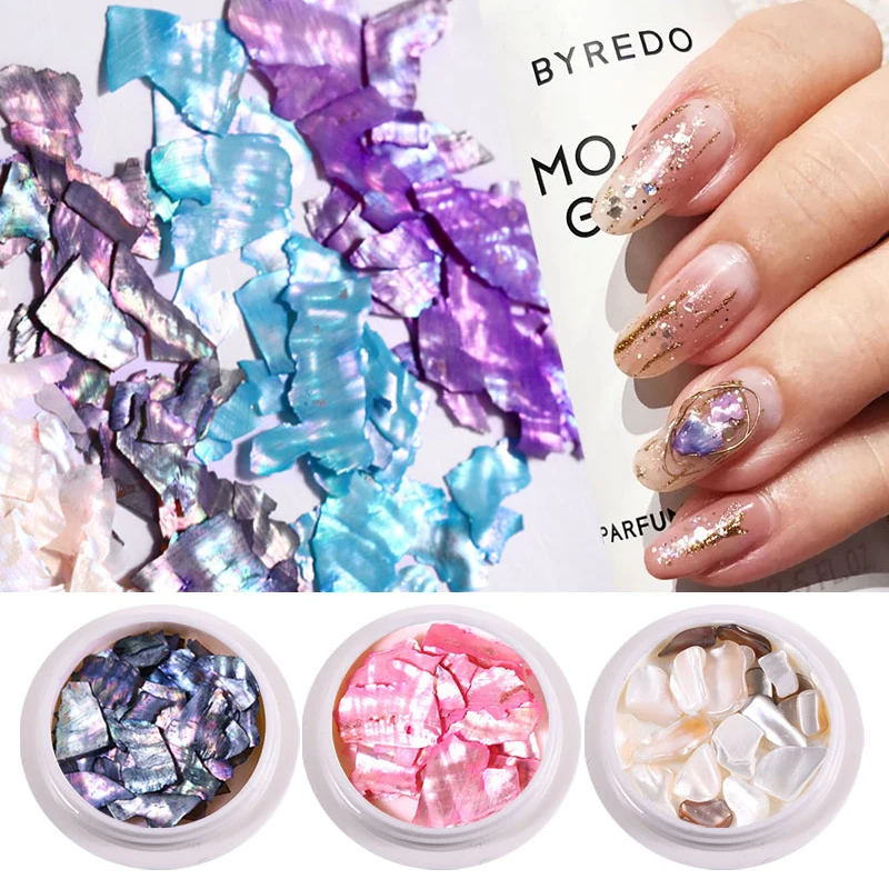 

1 Box 3D Abalone Shell Flakes Natural Irregular Shell Slice Pearls Nail Art Decorations Charm Spangles Tips Manicure Accessories