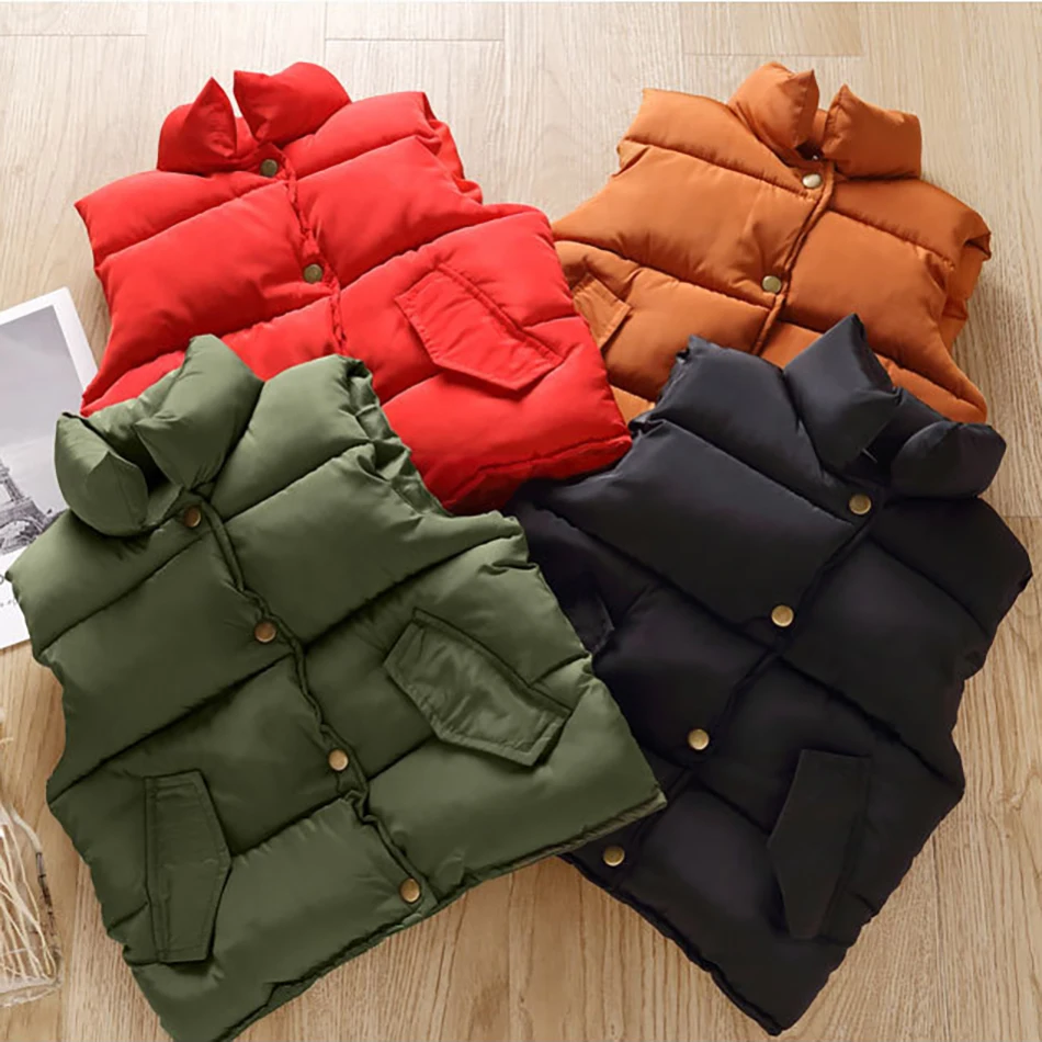 good winter coats Boys Girls Winter Clothes Sleeveless Vest Coat Winter Thick Waistcoat Coat Outwear Fashion Solid Color Children Clothes brown leather coat