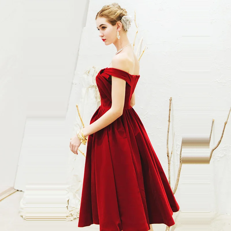 It's Yiya платье для выпускного бала бордовое с вырезом лодочкой Vestidos de gala с открытыми плечами плюс размер Короткие платья женские вечерние E584