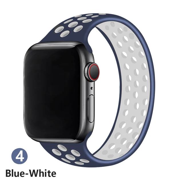Solo Loop strap For Apple Watch Band 44mm 40mm 38mm 42mm Breathable silicone Elastic Belt bracelet band iWatch Series 3 4 5 SE 6 blue white