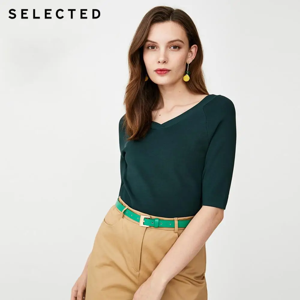 SELECTED Women Fit Summer V-neckline Stretch Elbow Sleeves Knitted S|419324504 | Женская одежда