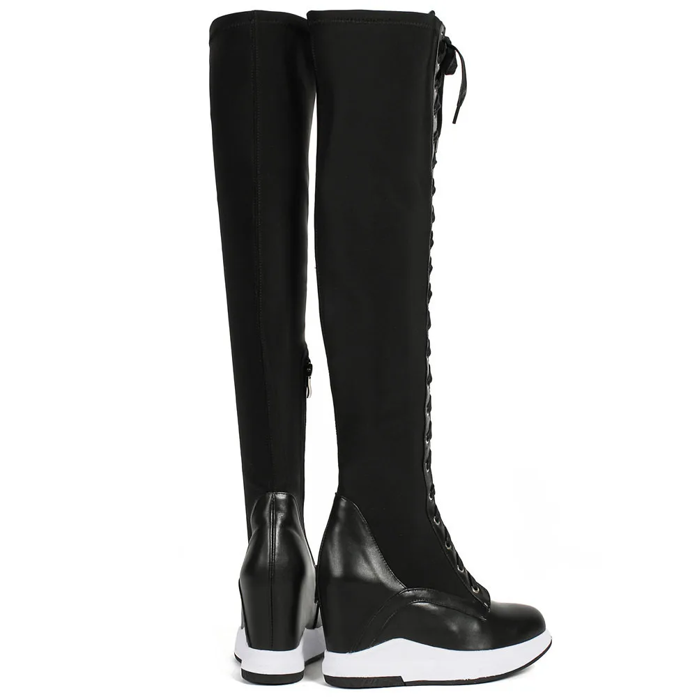 2021 Platform Pumps Shoes Women Genuine Leather Wedges High Heel Over The Knee Boots Female Stretchy Thigh High Fashion Sneakers