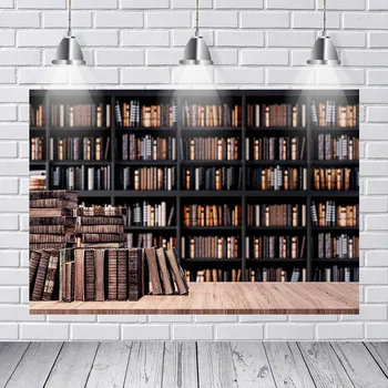 

Library Old Wooden Bookshelf Books Study Child Portrait Photo Backgrounds Photography Backdrops Photocall Photo Studio