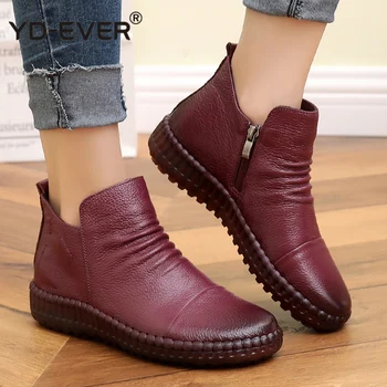 

Fashion Autumn Shoe Flat Boots Genuine Leather Ankle Shoes Vintage Casual Shoes Brand Design Retro Handmade Women Boot