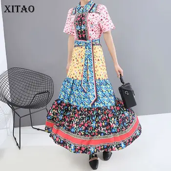

XITAO Print Pattern Dress Fashion New Bandage Pullover Goddess Fan Casual Style Goddess Fan Minority Loose Dress DMY4394