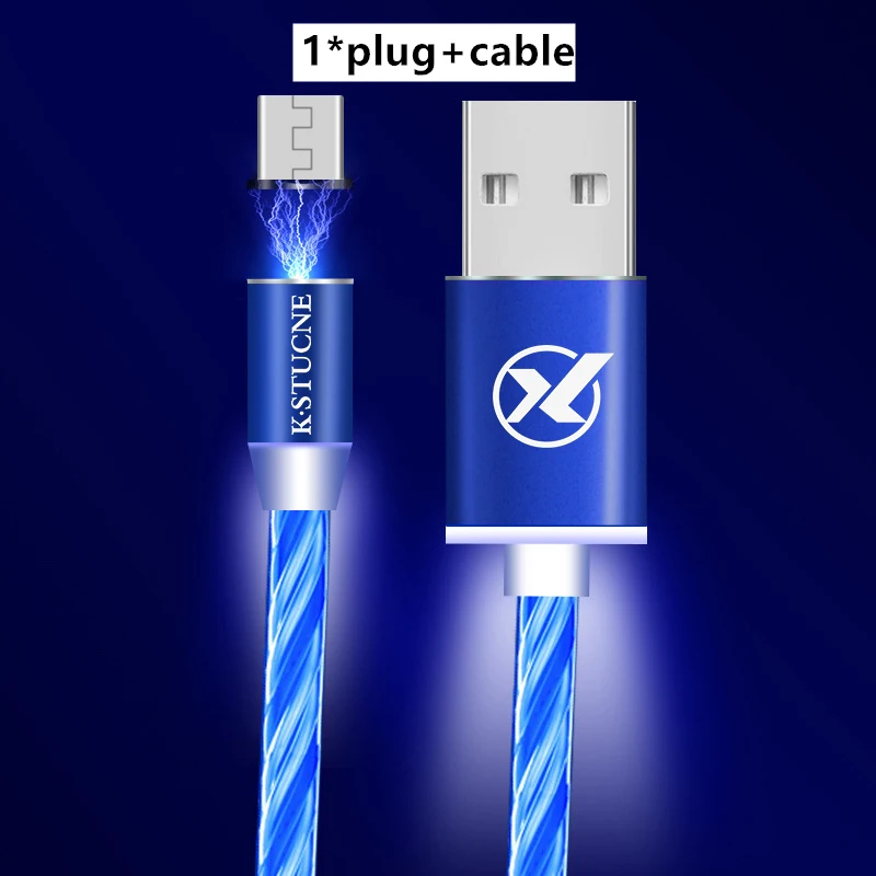 Blue Micro Cable Магнитный кабель Micro USB Светодиодный светящийся зарядный кабель для мобильных телефонов Android samsung huawei Xiaomi 2A светодиодный магнитный шнур для зарядки - Тип штекера: Blue Micro Cable