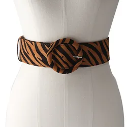 Wide belt For Women Sexy Leopard Printed Strap Female Fashion Circle Square Buckle Pin Belt Ladies Dress Coat Corset Waistband
