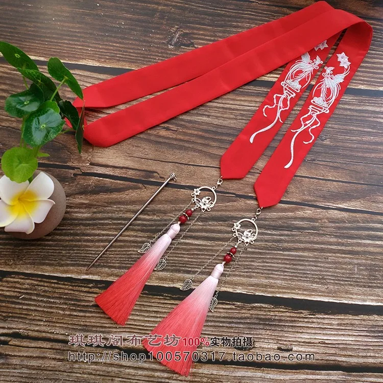 Hanfu повязка для волос в древнем стиле вышивка супер фея повязка для волос с кисточками для мужчин и женщин салфетки цветная лента аксессуары для волос