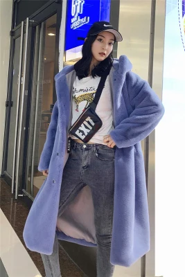 blue Зимняя теплая Толстая X-long куртка женская винтажная верхняя одежда на молнии для девушек свободного размера плюс верхняя одежда с капюшоном из искусственного меха уличная одежда - Цвет: blue