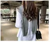 Qooth Ins Women's Loose Blouse Knitting Vest Two Pieces Clothing Set Autumn Loose Blouses Casual Female Tops QT233 ► Photo 3/6