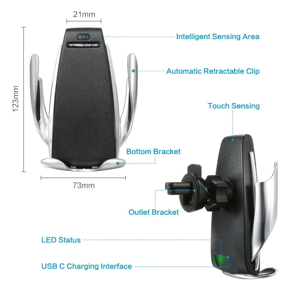 Online Soporte de teléfono de carga rápida de sujeción automática Qi de 10W en el coche para iPhone xr Huawei Samsung cargador de coche inalámbrico de teléfono inteligente