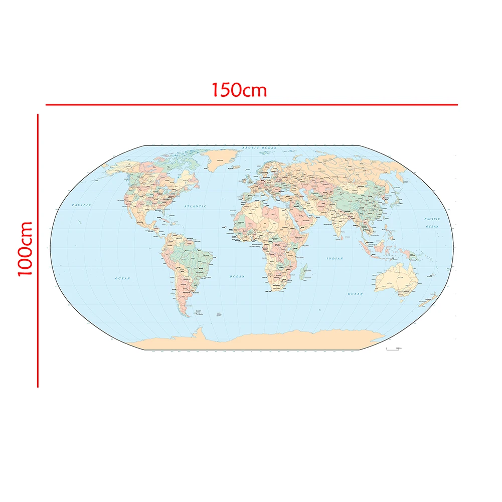 150x100 см карта мира меркатор проекция Нетканая водонепроницаемая карта без национального флага для путешествий и путешествий