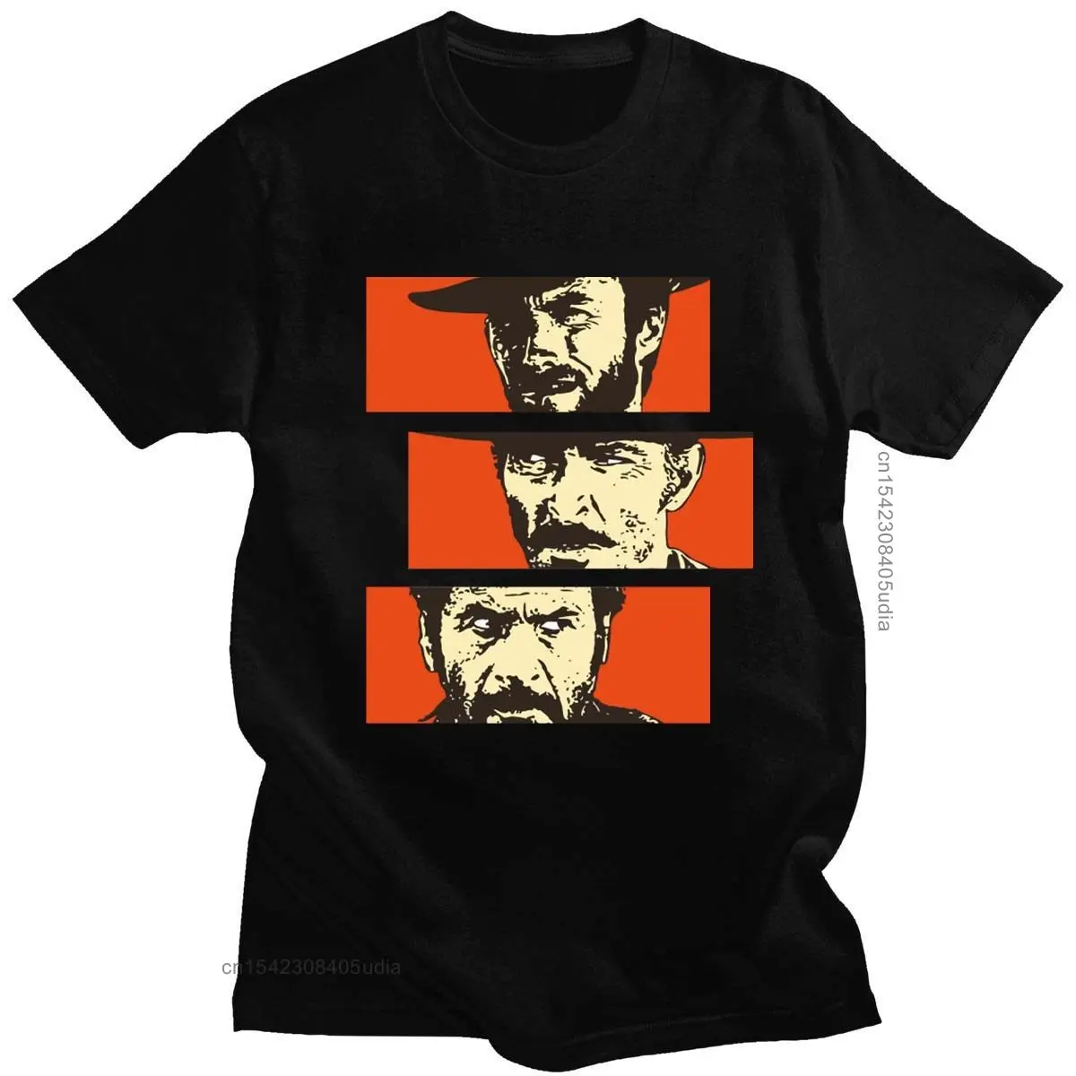 

14 Color The Good The Bad And Ugly Blondie Angel Eyes Tuco Cowboy T Shirt Male Quality Il Buono Brutto Cattivo Vintage Tee Shirt