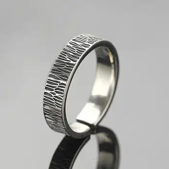 

S925 silver original creative cold temperament retro bark texture niche design no mosaic opening adjustable men's ring
