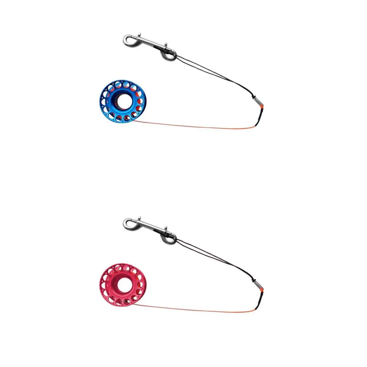 2x Aluminum Alloy Scuba Diving Diver Finger Spool Compact Reel, Bolt Snap, 15m Line Pink+Blue