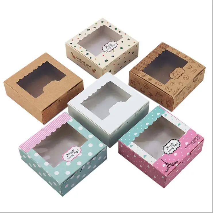 

20pcs Kraft Paper Cake Box And Packaging Cupcake Gift Box With PVC Window Flower Wedding Box For Candy Cookie Party Favors