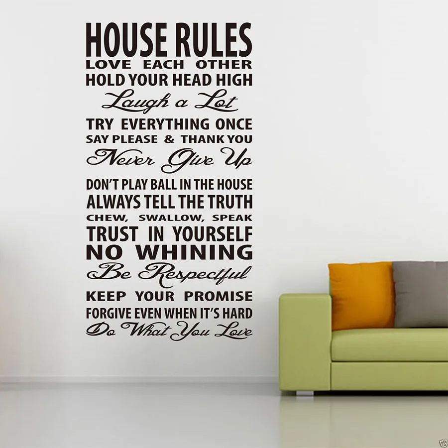 Household Rules Art Wall Stickers Vinyl Removable Decals Mural Home Room Decor 