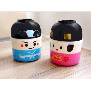 

Plastic Japanese double-layer lunch box Cartoon doll Student lunch box Child lunch box Couple lunch box