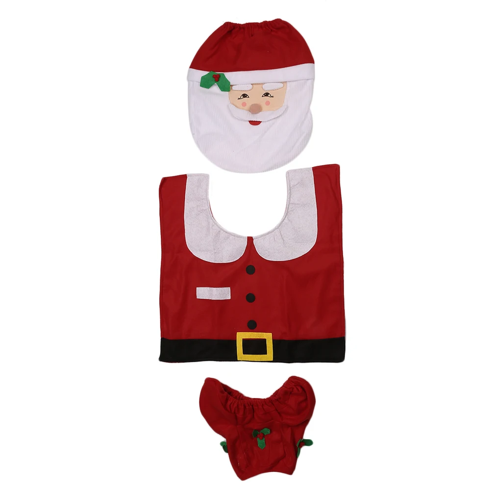 Забавный дизайн рождественские украшения для дома Санта Клаус коврик для ног унитаза сиденья крышка радиатора ванная комната набор - Цвет: Черный