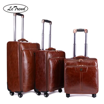 

LeTrend Rolling Luggage Spinner Women Password Trolley Men Business Suitcase Wheels 16 inch PU Leather Cabin Travel Bag Trunk
