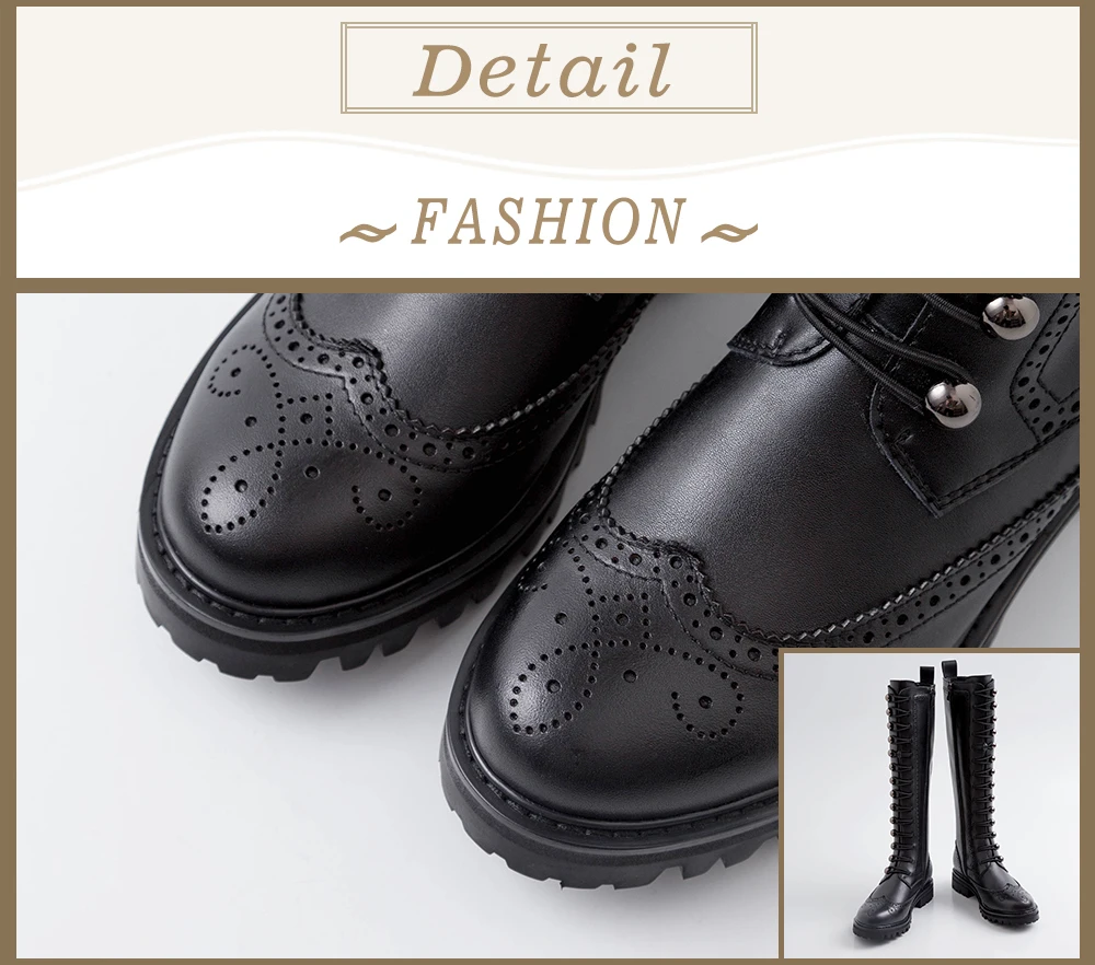 SOPHITINA Knee-High Boots Genuine Leather Solid Round Toe Round Toe Dark Style Long Laces Overbearing Shoes Zipper Boots MO304