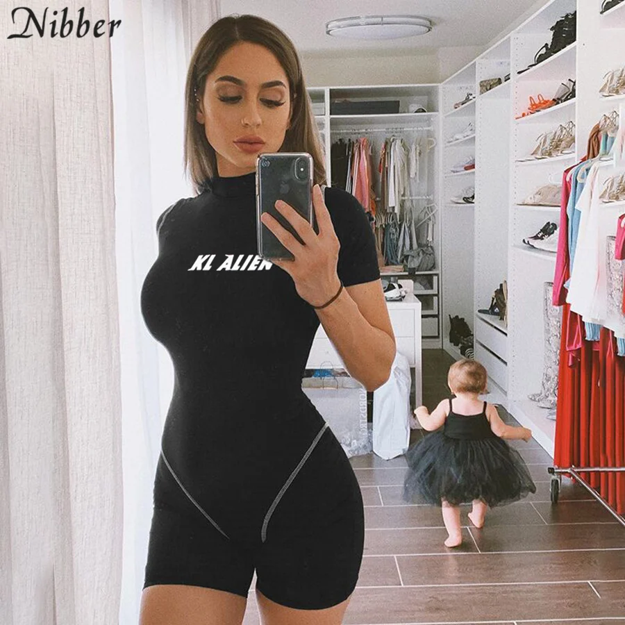 Caucho de verano de color sólido cortas básicas de manga de las mujeres vestidos de verano 2019 de moda de calle Casual ropa deportiva damas traje de Jogging de mono