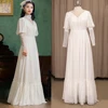 Victorian High Neck Chiffon A Line Bridal Gown Pearl Customized Long Lantern Sleeve Lace Plus Size Pleats Muslim Wedding Dress 1