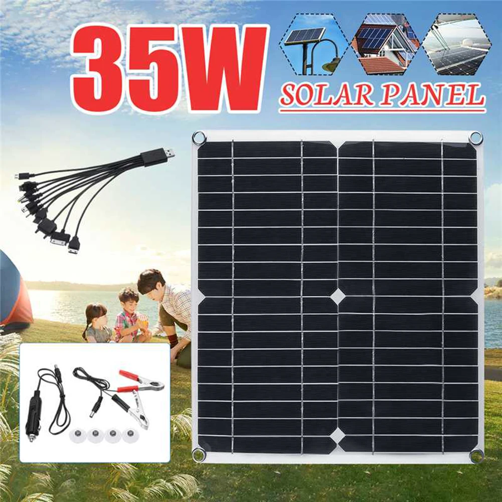 

12V/5V 35W 5 in1 Solar Panel Dual USB Output Solar Cells Poly Solar Panel Controller for Car Yacht Battery Boat Charger