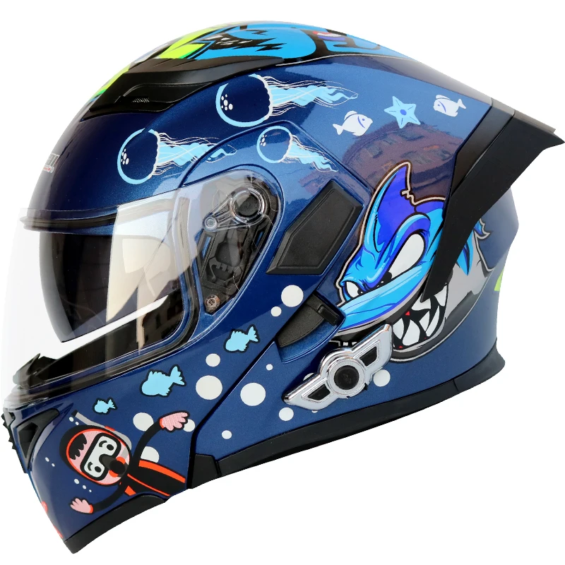 Мотоциклетный Bluetooth шлем, раскрывающий шлем, электрический мотоциклетный шлем с задним крылом на 88 часов - Цвет: Great white shark