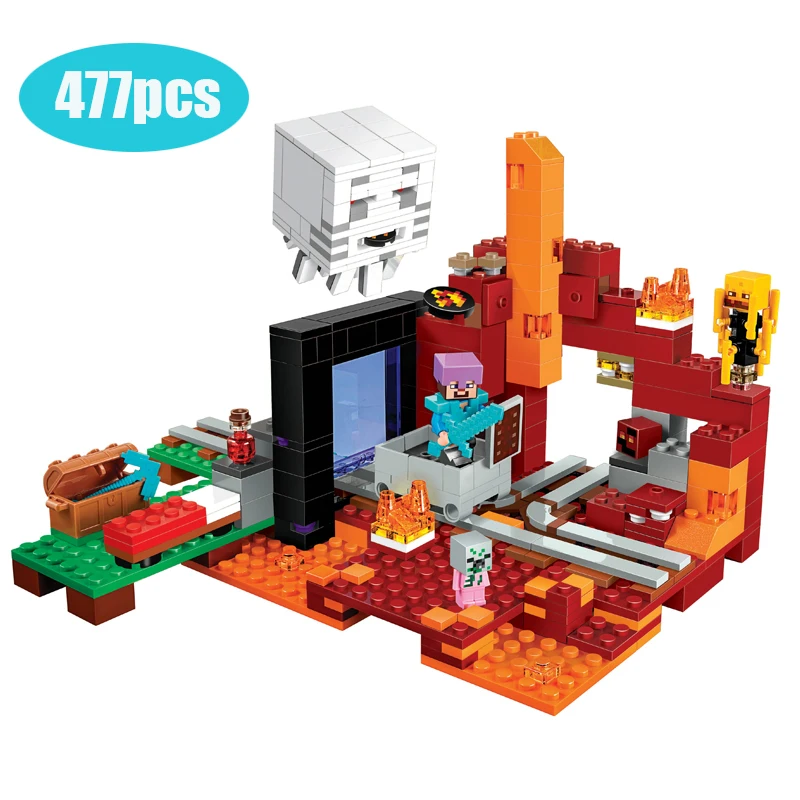 

21143 477pcs My worlds Series The Nether Portal Model Building Block Brick Set Toys For Children Gift