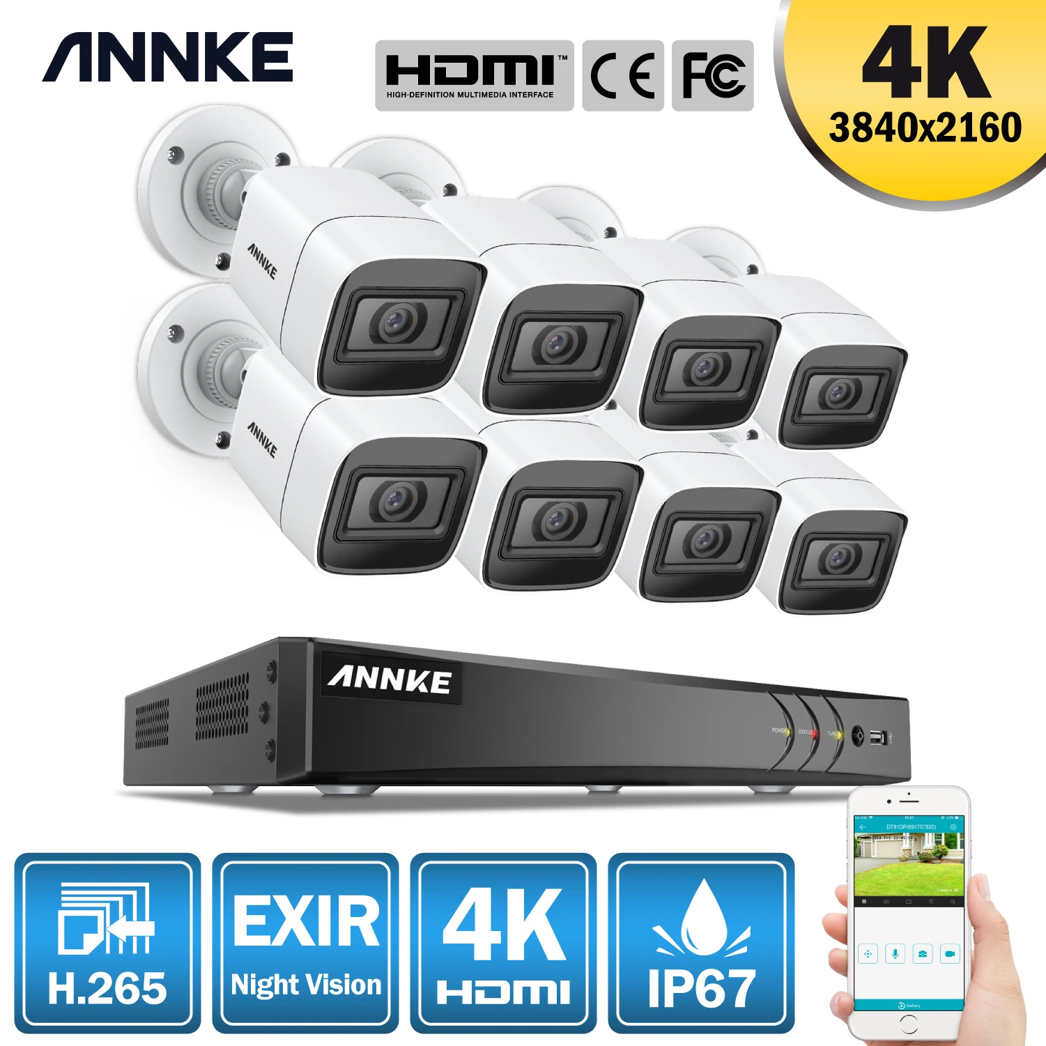 Камера видеонаблюдения ANNKE 4K FHD 8 каналов H.265 + DVR с 4x8x8 МП|Система наблюдения| |
