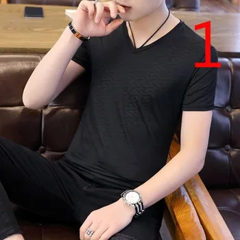 

2019 linen suit men's tide round neck short-sleeved t-shirt Korean version of the self-cultivation linen breathable leisure tz
