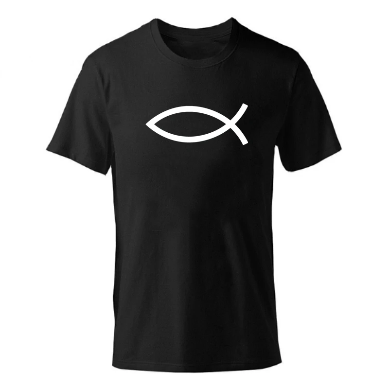 Новинка года, футболка мужские футболки с изображением Иисуса, летняя футболка для мальчиков, с коротким рукавом, с принтом в виде маленькой рыбы, футболка из хлопка - Цвет: D-black-b
