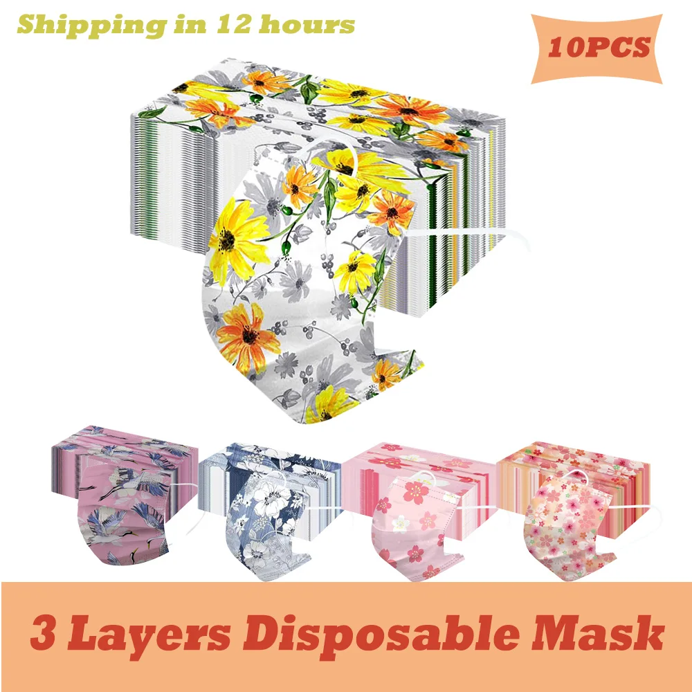 10 шт. одноразовые маски для лица с цветочным узором | Тематическая одежда и