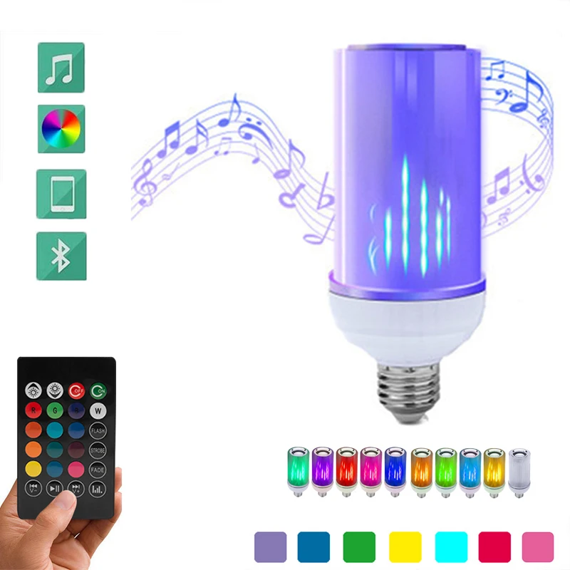 

E27 LED Bulb Smart Bluetooth Audio speaker flame RGB light Remote Control adjustable smart light bulb with 24 Keys Remote