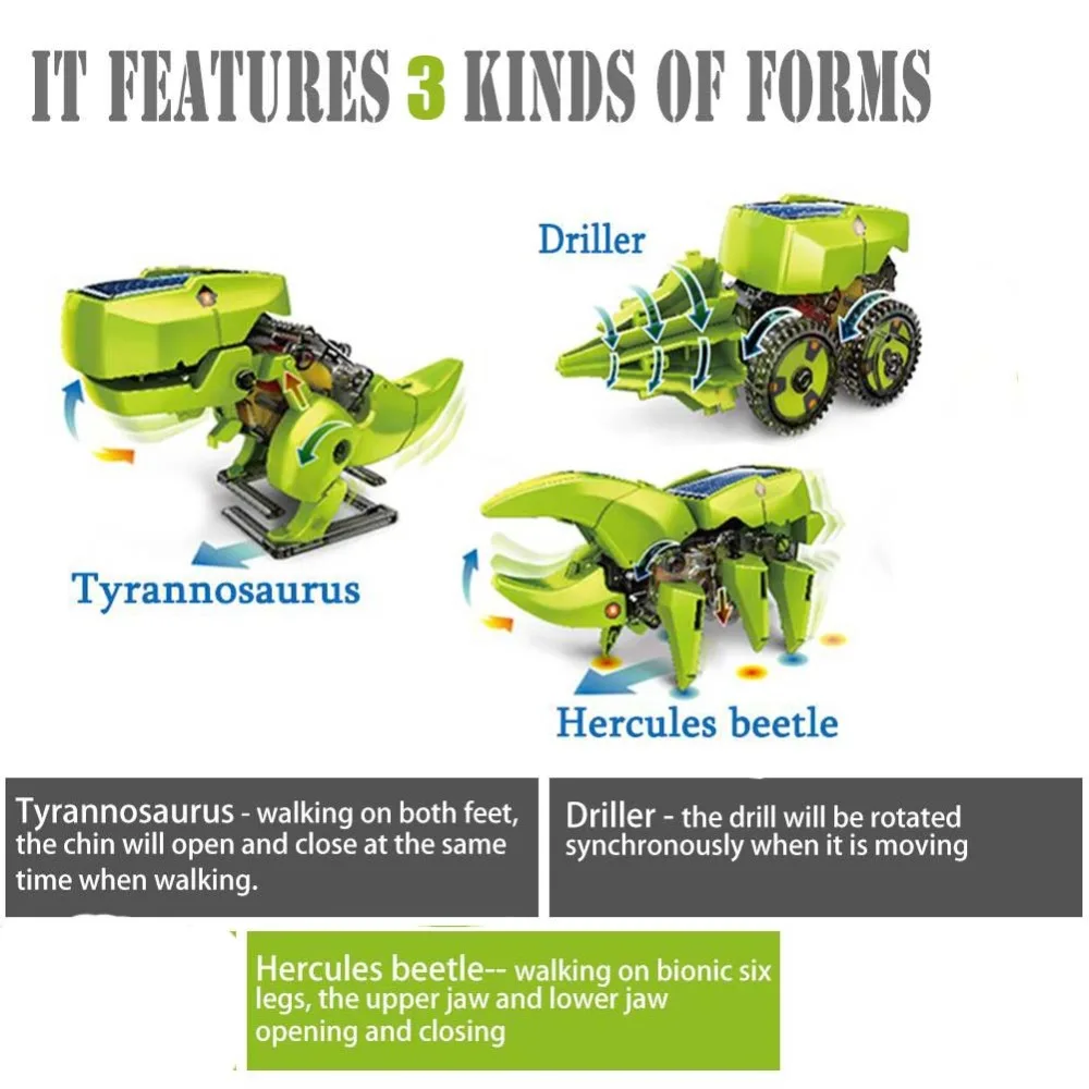 3 в 1 трансформация мир Юрского периода Динозавр насекомое бурильщик робот Солнечная игрушка DIY крутая Солнечная энергия Развивающие игрушки для детей