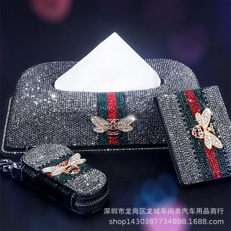 

New Style Car Mounted Tissue Box Paper Extraction Box Diamond Set Personalized & Creative Car Bees Key Case Car Mounted Driver's