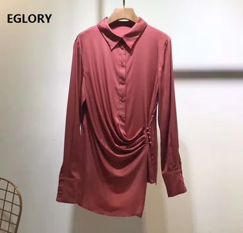 

Top Quality Silk Shirts 2020 Spring Luxury Women Turn-down Collar Tunic Buttons White Apricots Wine Red Shirts Blouses Female