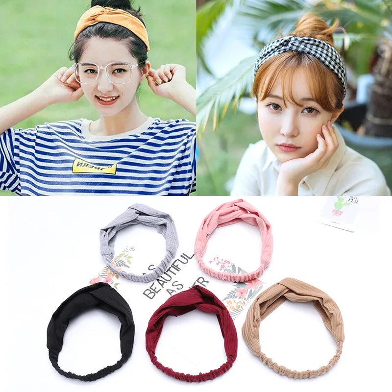 Корейский стиль эластичная перекрестная ткань женская лента для волос ткань из трикотажной замши резинки для волос головная повязка, аксессуары для волос шифоновый головной убор