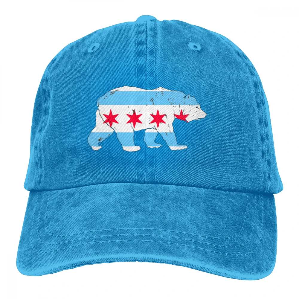 Chicago Flag Bear Casquette черные унисекс Мужские Женские джинсовые бейсболка с ремешком кепки регулируемые Гольф папа шляпа