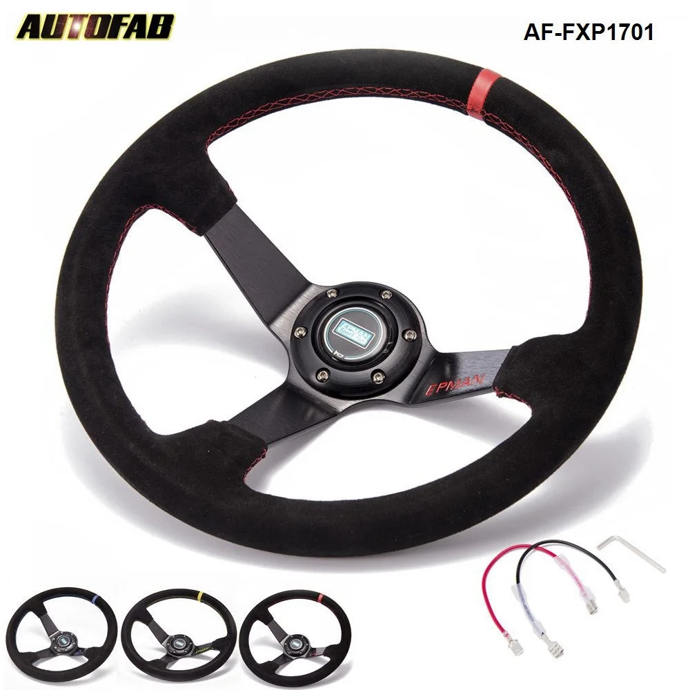 Car Racing Drift 350 Mm Suede Epman Steering Wheel 3.5" Deep With Horn Button Affxp1701