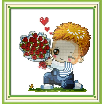 

The Boy Brings Flower For Courtship Chinese Cross Stitch Kits Ecological Cotton 14CT 11CT DIY Gift Wedding Decoration For Home